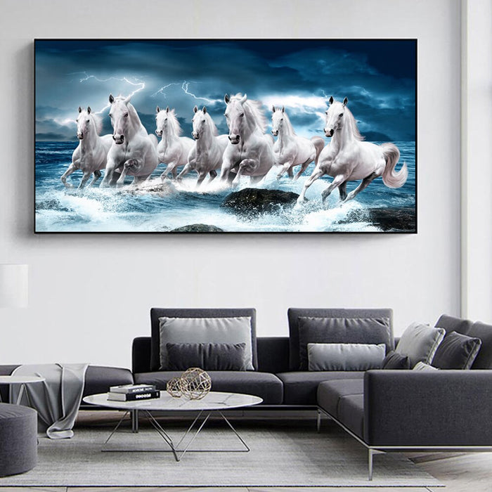 Kunstdrucke kaufen: 7 weiße laufende Pferde