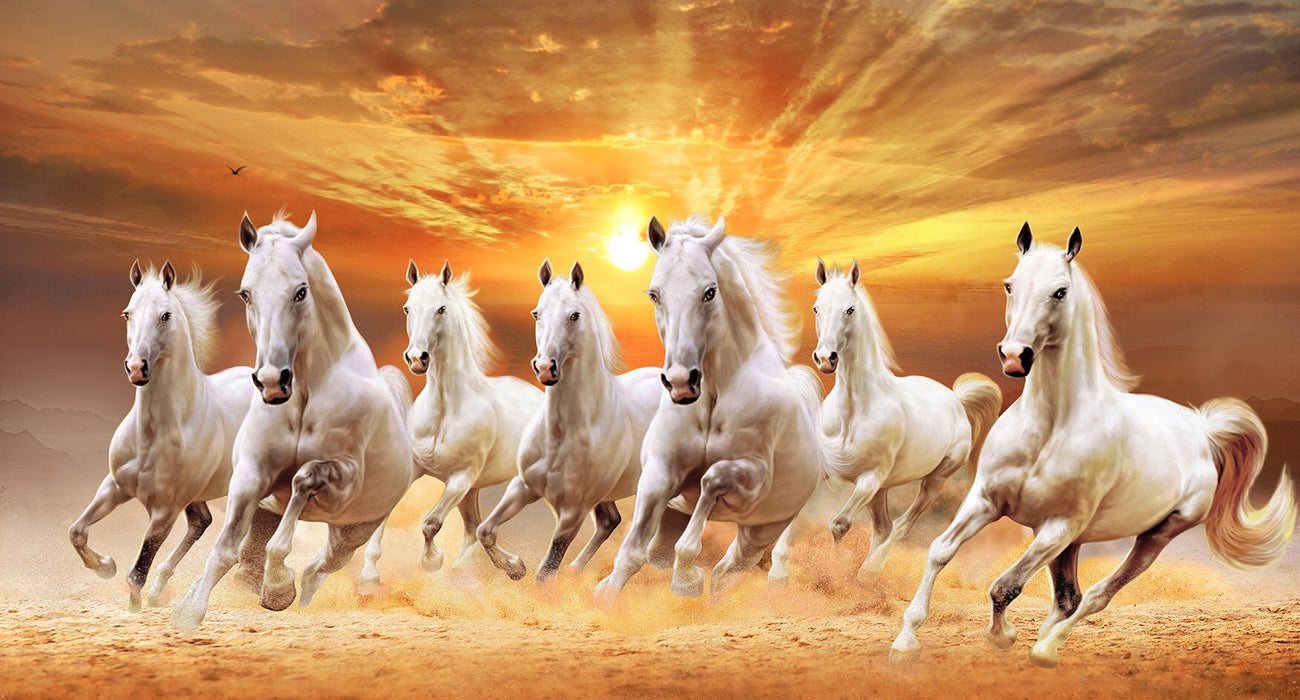 Kunstdrucke kaufen: 7 weiße laufende Pferde